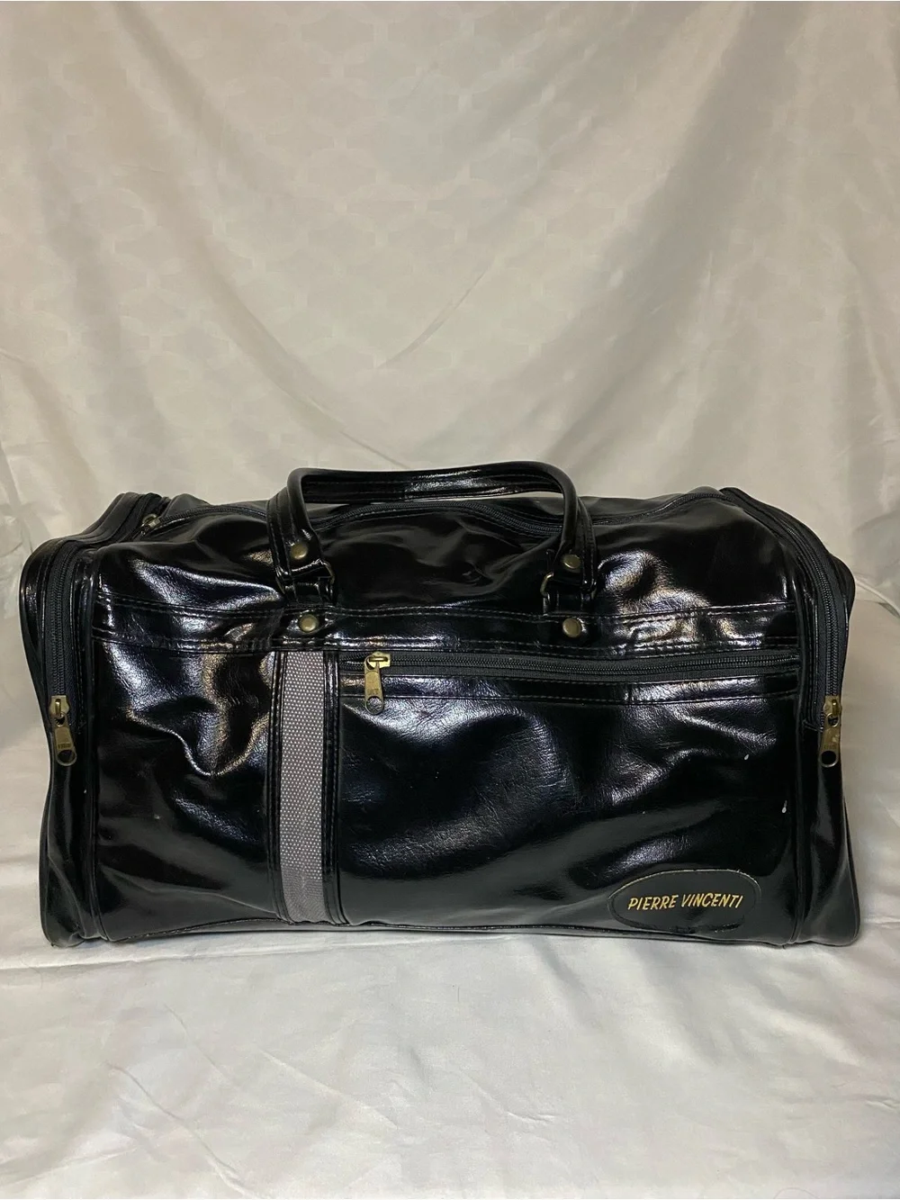 Black Glossy Travel Duffel with Gold Hardware